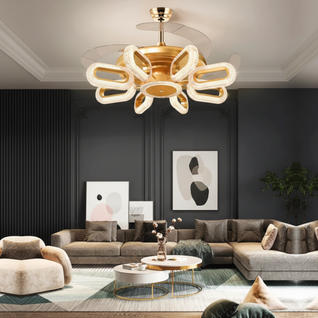 Crystal Glow Chandelier Ceiling Fan