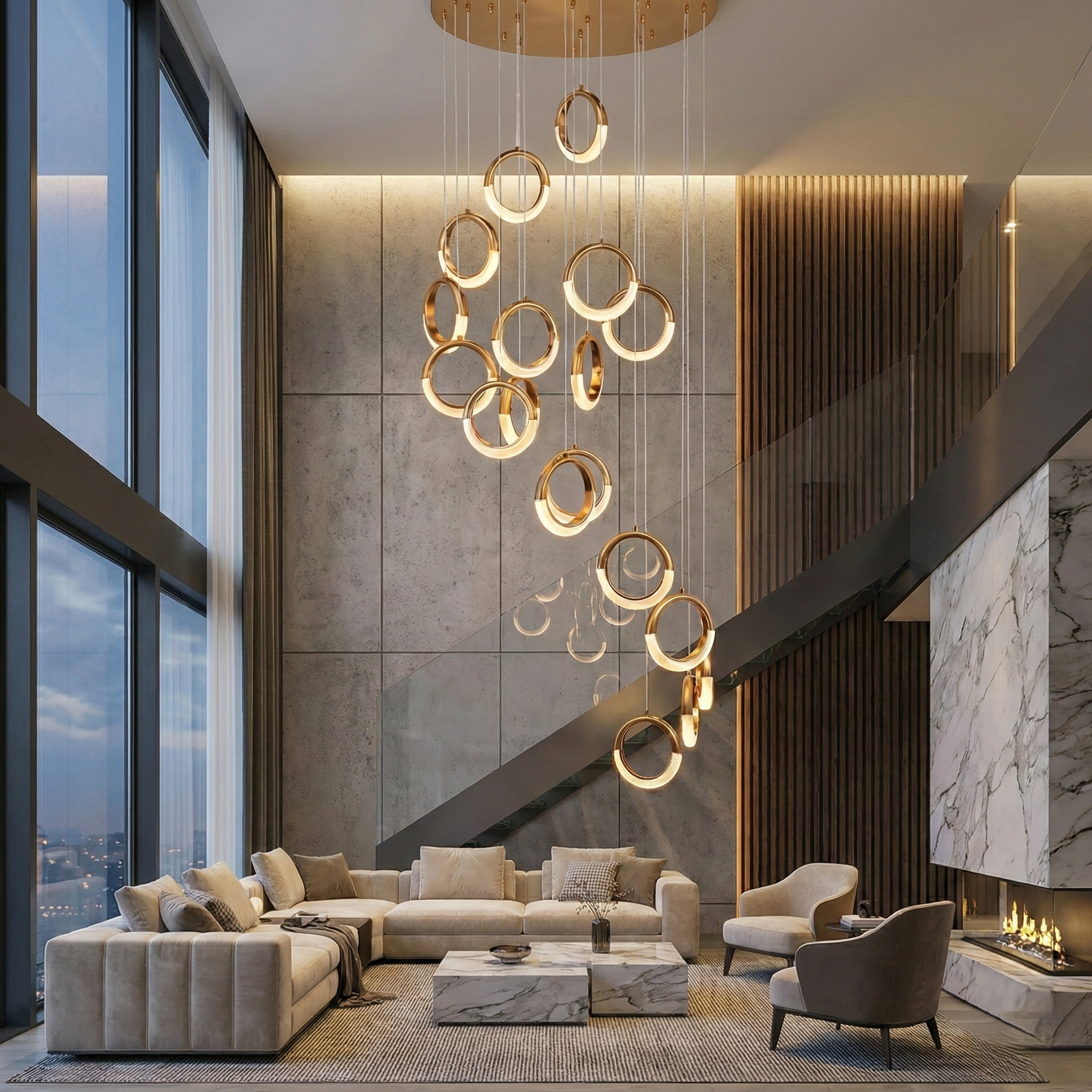 Moon Ring Pendant Duplex Chandelier