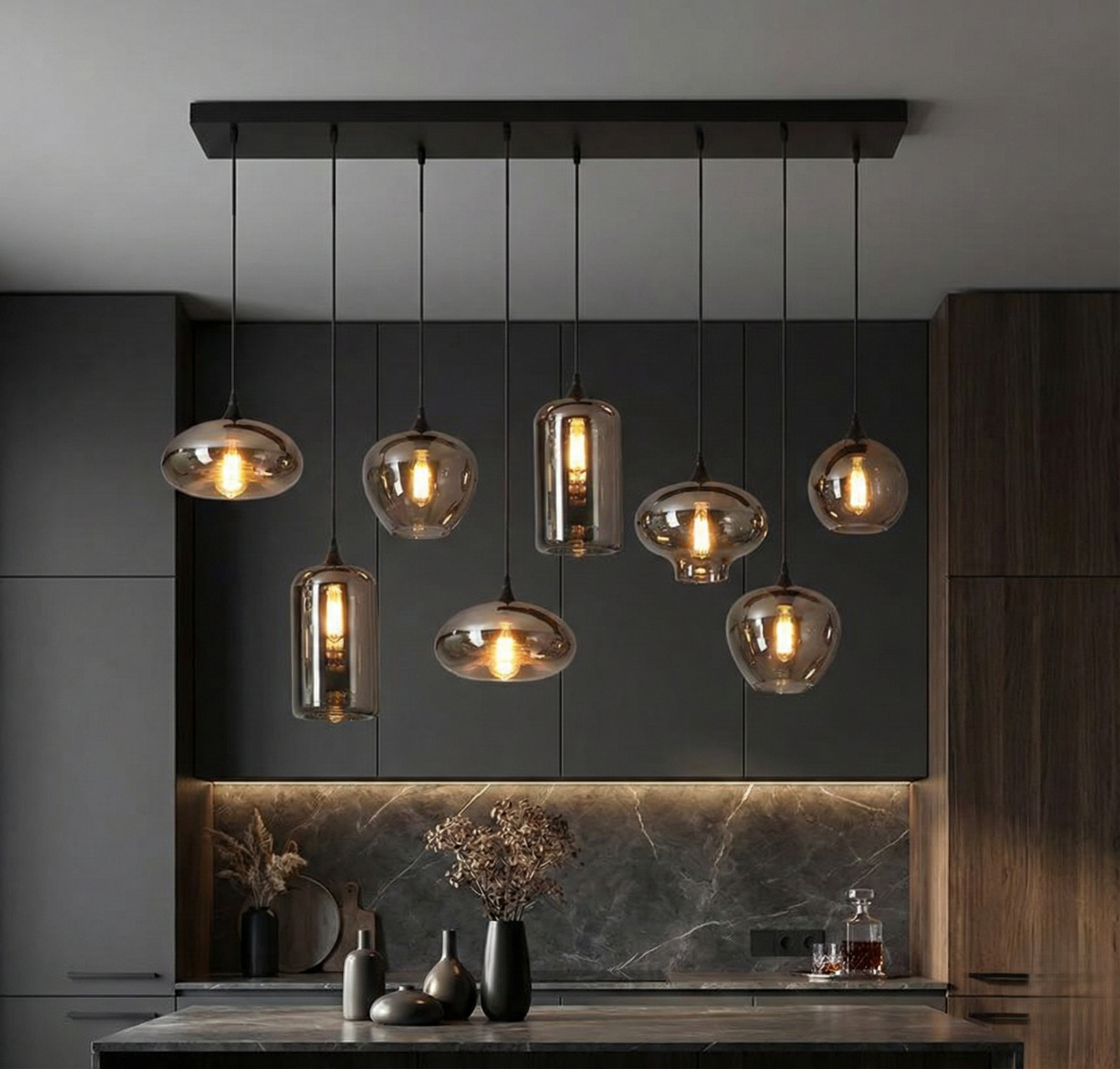 Smoked Multi-Drop Island Chandelier